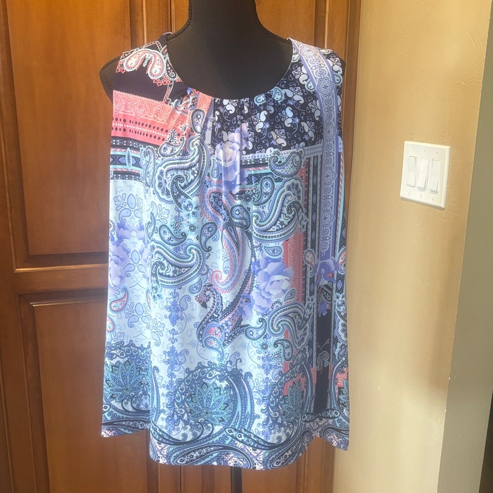 Charter Club Paisley & Floral Sleeveless Tank - Blue, Pink